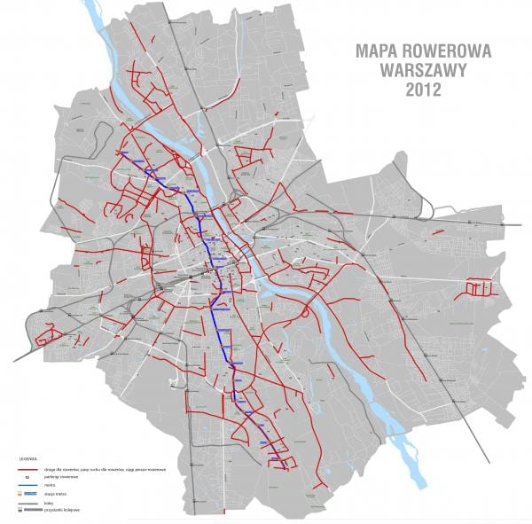 Fietsroutes, fietspaden en fietsstroken in Warschau