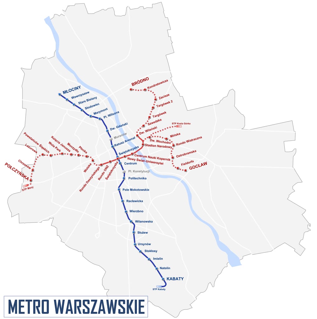 Kaart van het metronetwerk van Warschau